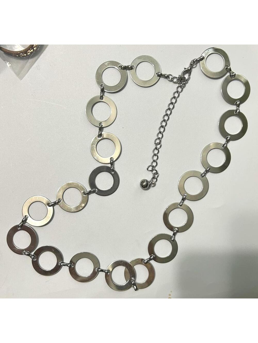 Vintage Silver Chain Belt | 90s & Y2K Minimalist Metal Circle Waist Belt